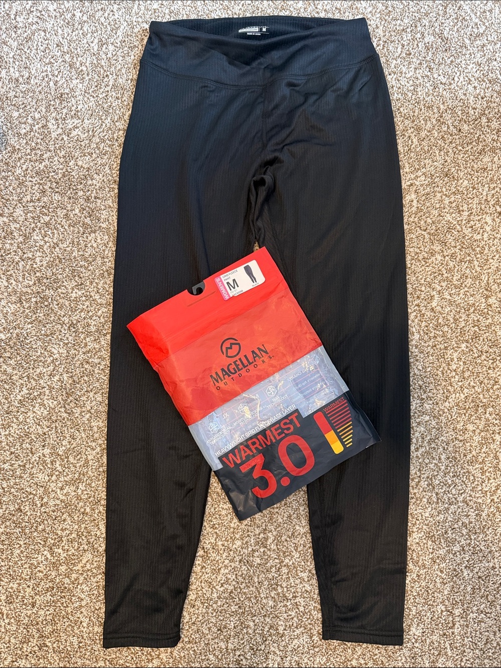 Magellan Women’s Outdoors Black Thermal Leggings - Grid Fleece Base Layer
